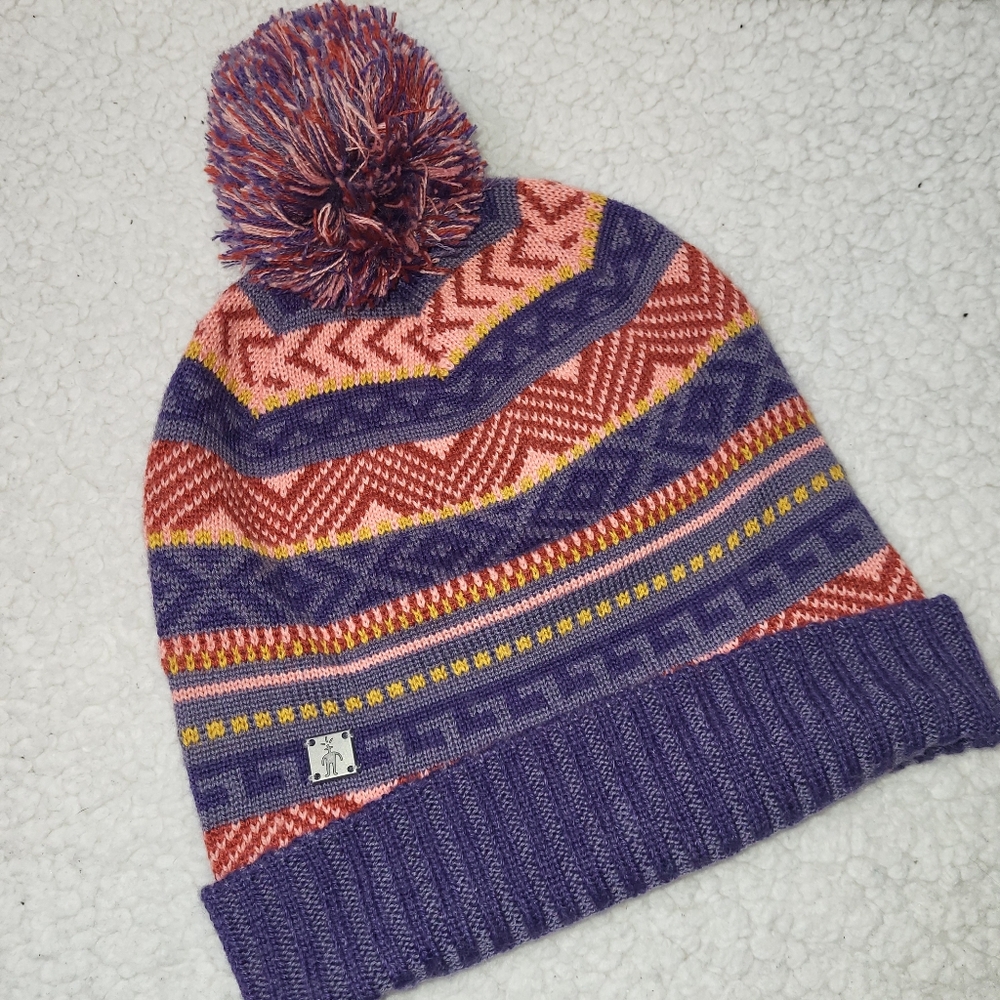 Smartwool Merino‎ Wool Blend Cap Toboggan Pom Pom Fair Isle Knit